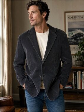 DKNY‎ Vintage 90s Y2K Black Corduroy Blazer Sport Coat Men’s Medium, Academia